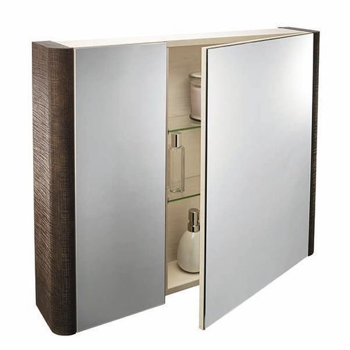 Linen Textured Rust Brown Finish 800mm Mirror Wall Storage Cabinet