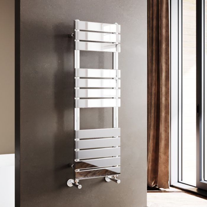 NILE 1200 x 400mm Modern Design Chrome Flat Panel Heated Towel Rails Radiators
