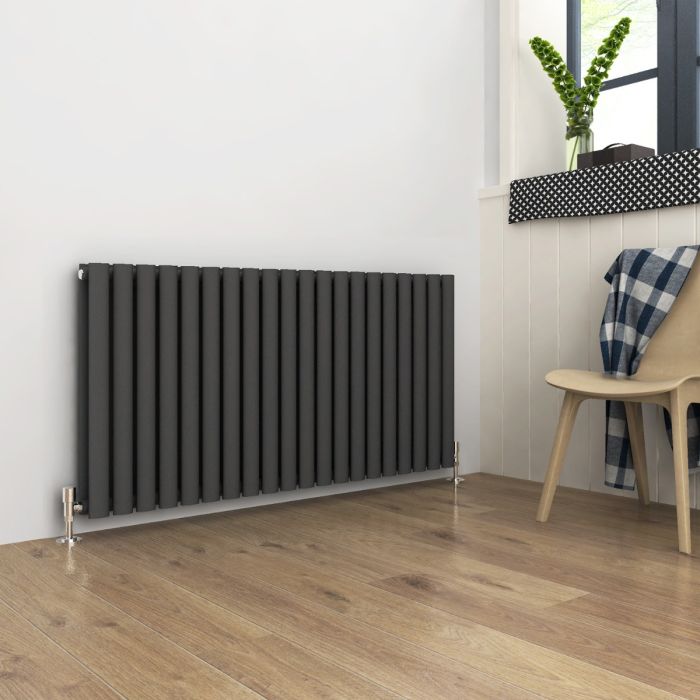 NILE 600x1190mm Double Anthracite Modern Design Grey Oval Panel Horizontal Radiator