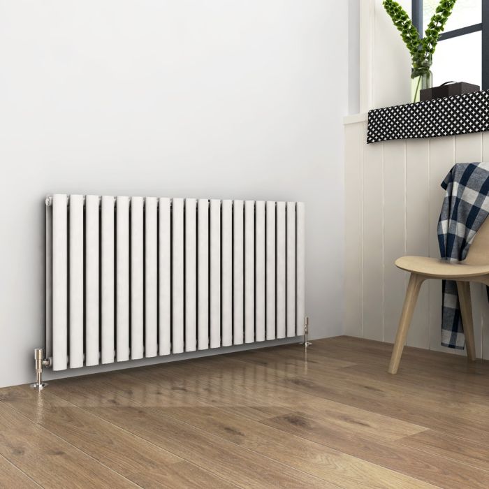 NILE 600x1190mm Double White Modern Design Oval Panel Horizontal Radiator