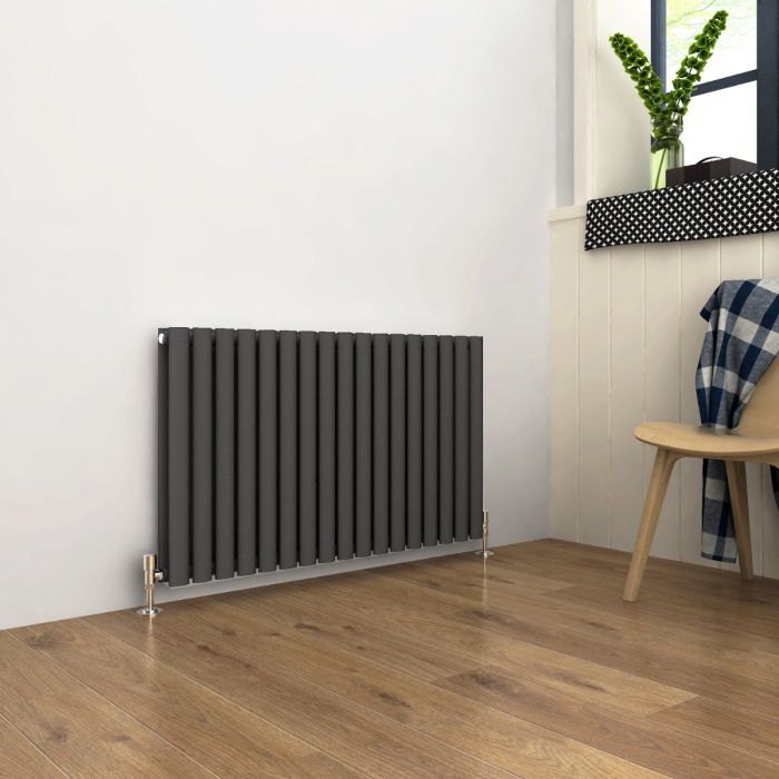 NILE 600x1003mm Double Anthracite Modern Design Grey Oval Panel Horizontal Radiator