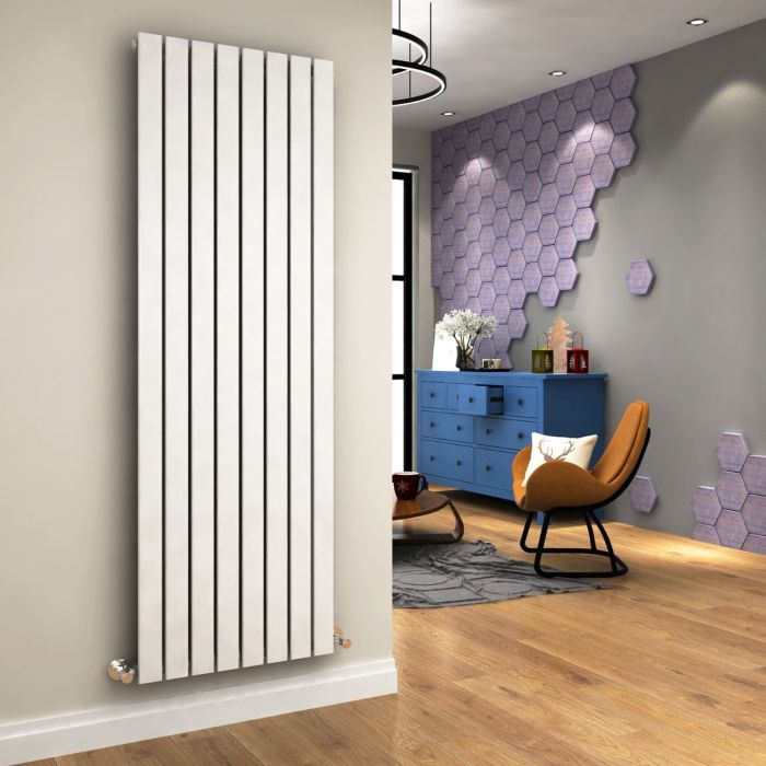NILE 1800 x 608mm Vertical Column Designer Single White Flat Panel Radiator