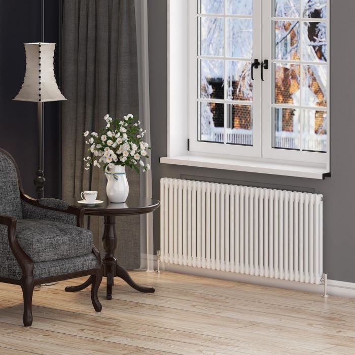 NILE 600x1484mm Horizontal White Traditional Cast Iron Style 2 Column Radiator
