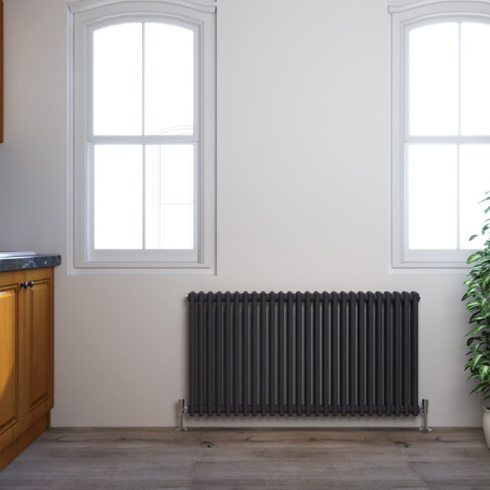 NILE Traditional 600x1190mm Anthracite Victorian Grey 2 Column Horizontal Radiator