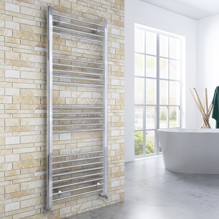 NILE 1600x600mm Straight Chrome Heated Towel Rail Rad Radiator Bathroom Central Heating