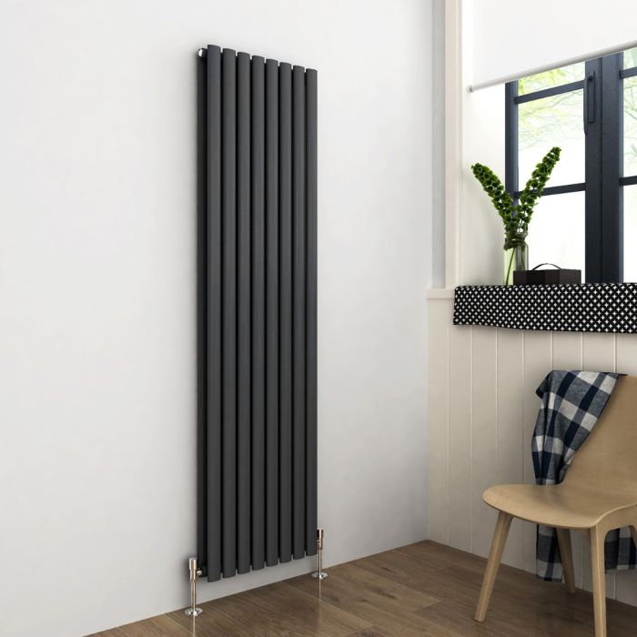NILE 1800x472mm Anthracite Oval Double Panel Designer Radiator Vertical Grey Radiator