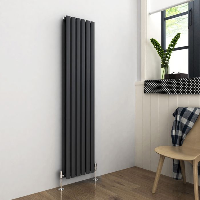 NILE 1600x360mm Anthracite Oval Double Panel Designer Radiator Vertical Radiator
