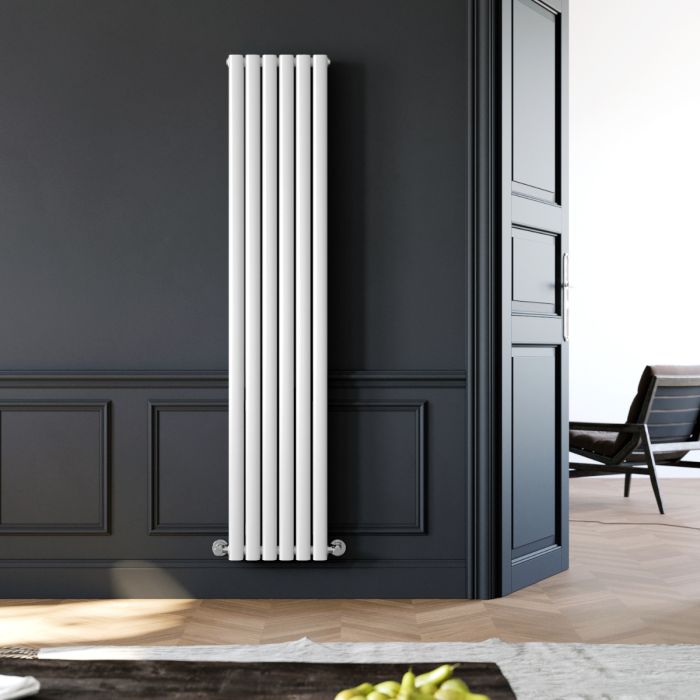 NILE 1800x360 White Oval Double Panel Slim Designer Radiator Vertical Radiator