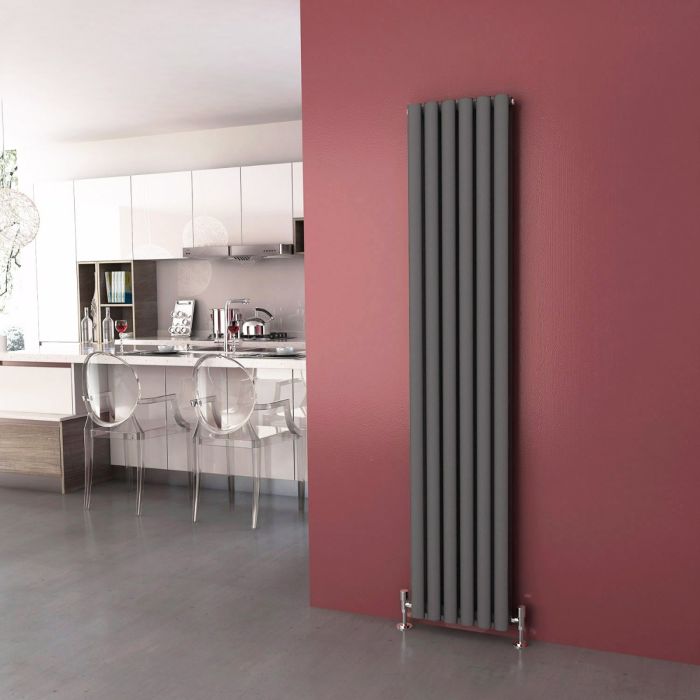 NILE 1800x360 Anthracite Oval Double Panel Slim Designer Radiator Vertical Grey Radiator