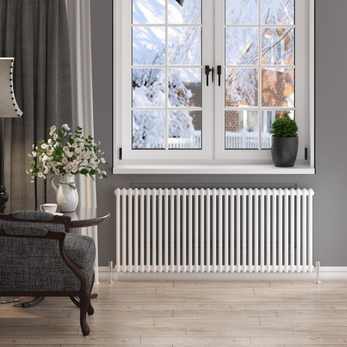 NILE 600x1484mm Horizontal White Traditional Cast Iron Style 2 Column Radiator