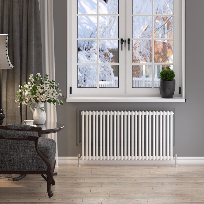 NILE 600x1164mm Horizontal White Traditional Cast Iron Style 2 Column Radiator