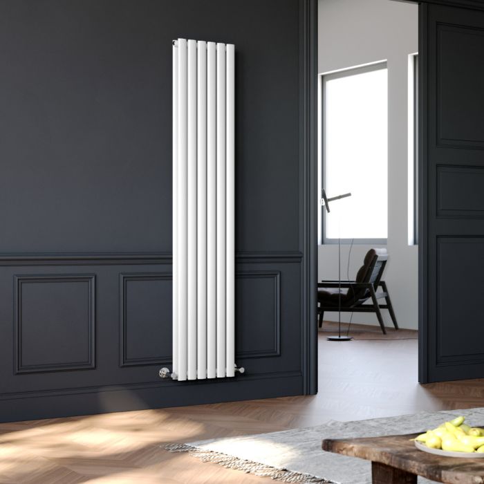 NILE 1800x360 White Oval Double Panel Slim Designer Radiator Vertical Radiator