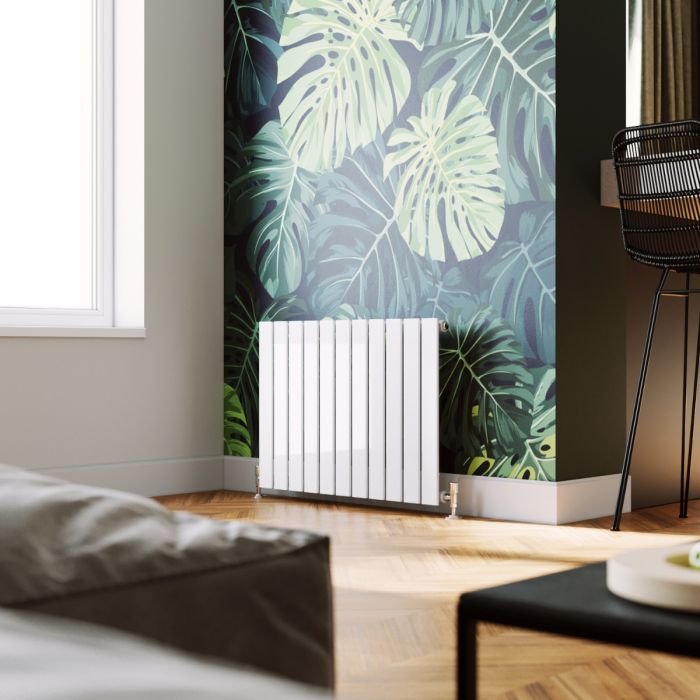 NILE 600X836mm White Horizontal Designer Single Column Flat Panel Radiator