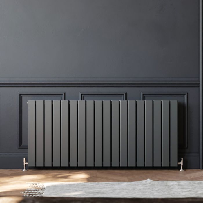 NILE 600 x 1360mm Anthracite Double Flat Panel Horizontal Designer Grey Column Radiators
