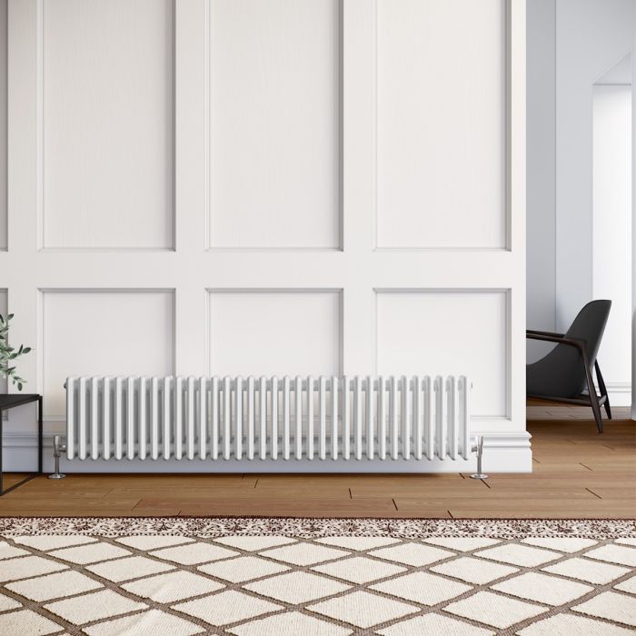 NILE 300x1484mm Traditional Radiator Cast Iron Style White Horizontal Radiator 3 Columns