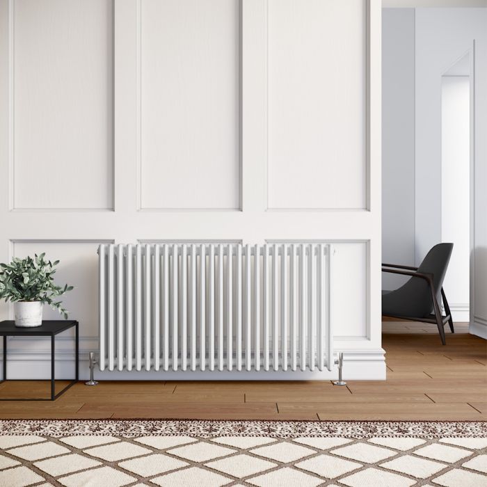 NILE 600x1177mm Traditional Radiator Cast Iron Style White Horizontal Radiator 3 Columns