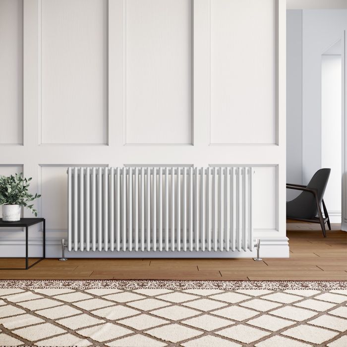 NILE 600x1400mm Traditional Radiator Cast Iron Style 3 Column White Horizontal Radiator