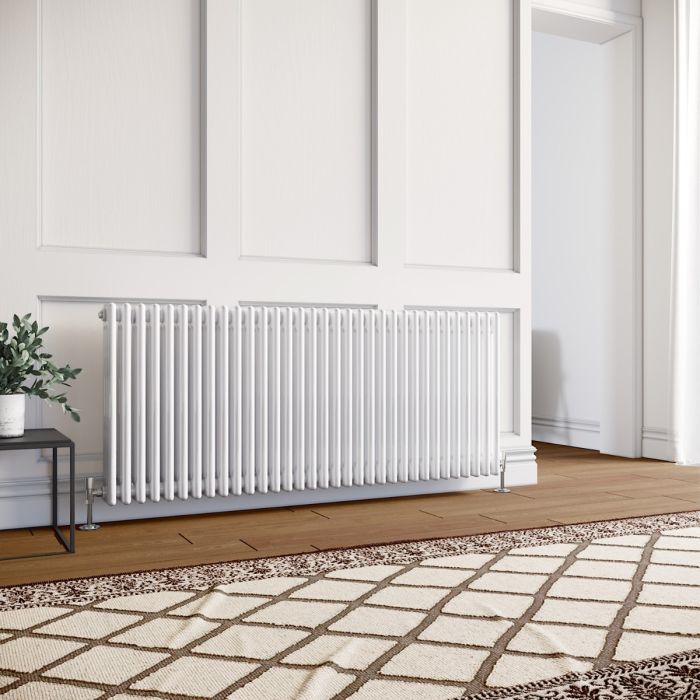 NILE 600 x 1484 mm Traditional Radiator Cast Iron Style 3 Column White Horizontal Radiator