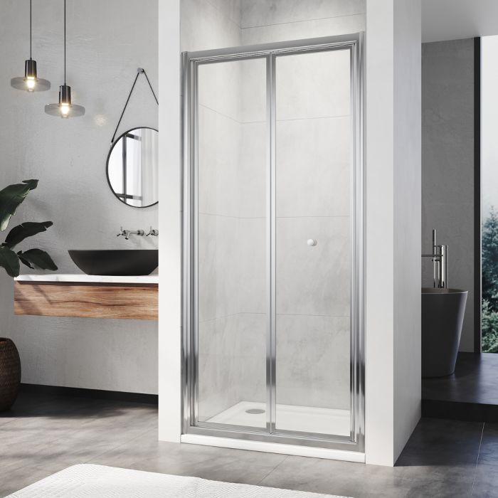 NILE 700mm Bifold Shower Enclosure Panel Bathroom Shower Door Chrome Frame Modern Wet Room