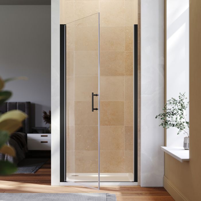 NILE 760mm Frameless Pivot Shower Door 5mm Safety Glass Shower Enclosure Cubicle Black