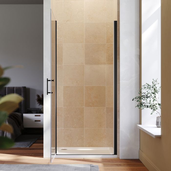 NILE 700mm Frameless Pivot Shower Door 5mm Safety Glass Shower Enclosure Cubicle Black