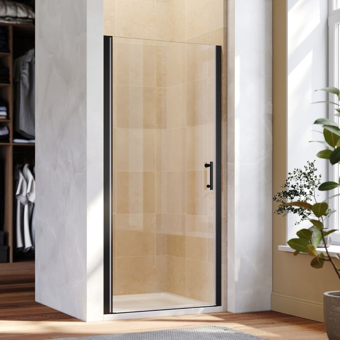 NILE 700mm Frameless Pivot Shower Door 5mm Safety Glass Shower Enclosure Cubicle Black