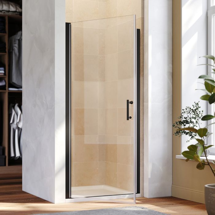 NILE 700mm Frameless Pivot Shower Door 5mm Safety Glass Shower Enclosure Cubicle Black