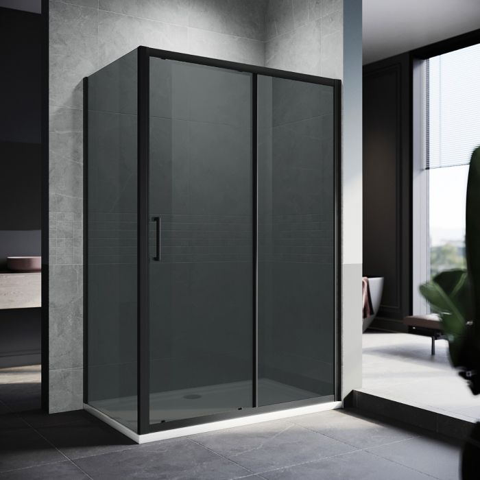 NILE 1200x900mm Black Sliding Shower Door with side panel Shower Enclosure