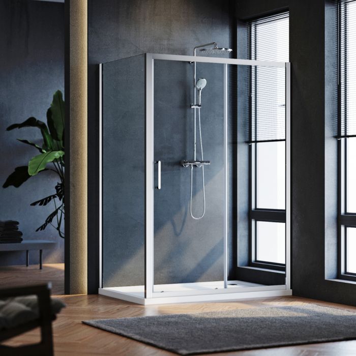 NILE 1600x900mm Sliding Shower Enclosure 8mm Easy Clean Nano Glass Large Shower Cubicle