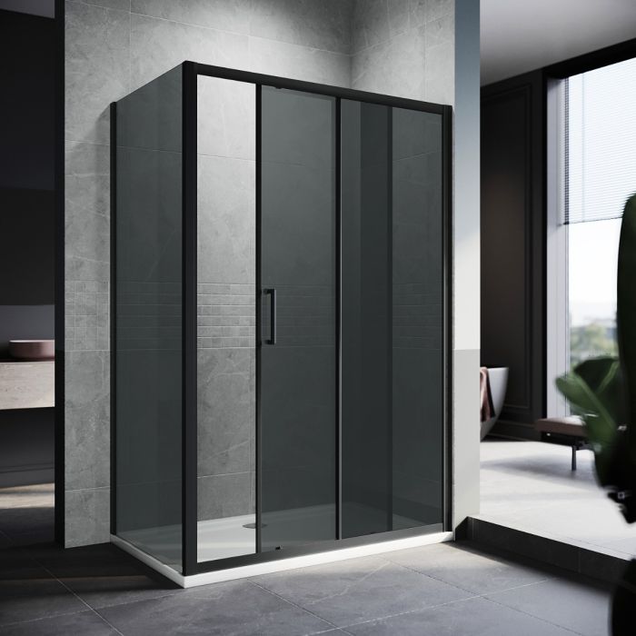 NILE 1000 x 900mm Black Sliding Shower Door with side panel 8mm Shower Enclosure