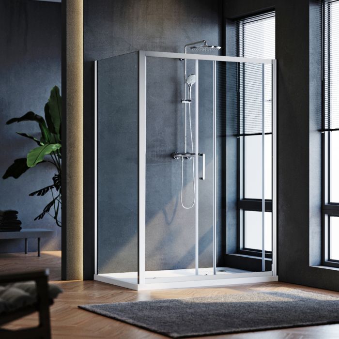 NILE 1600x800mm Sliding Shower Enclosure 8mm Easy Clean Nano Glass Shower Cubicle