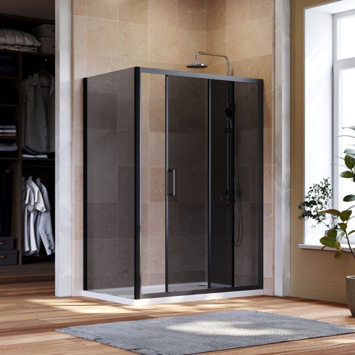 NILE 1100x800mm Black Sliding Shower Door with side panel Shower Enclosure