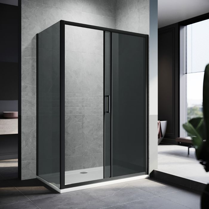 NILE 1000 x 900mm Black Sliding Shower Door with side panel 8mm Shower Enclosure