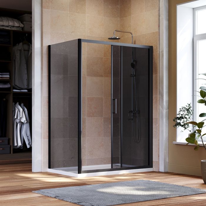 NILE 1200x800mm Black Sliding Shower Door with side panel Shower Enclosure