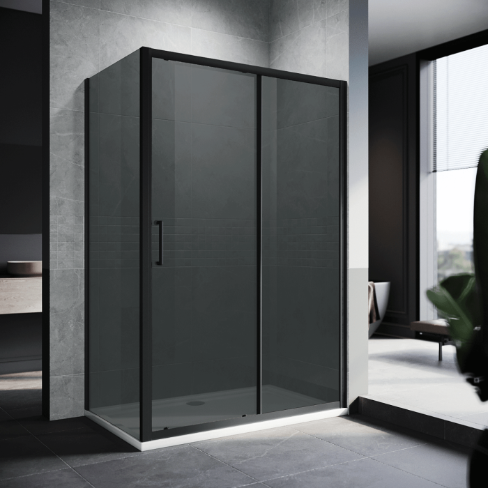 NILE 1100x900mm Black Sliding Shower Door with side panel Shower Enclosure