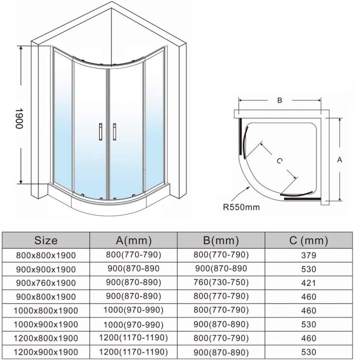 NILE 900X900mm Quadrant Shower Enclosure 8mm Easy Clean Nano Glass Shower Cubicle