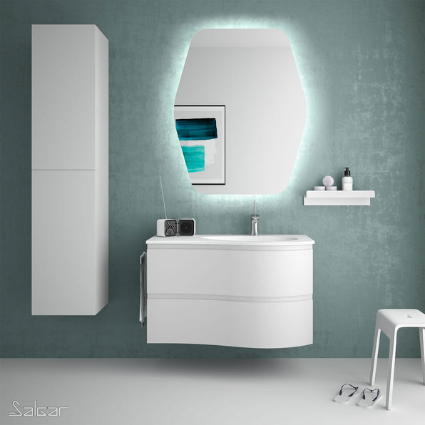 Mam Svelte 900mm Wall Hung Vanity Unit 2 Drawer inc Worktop + Basin - Right Hand Matt White