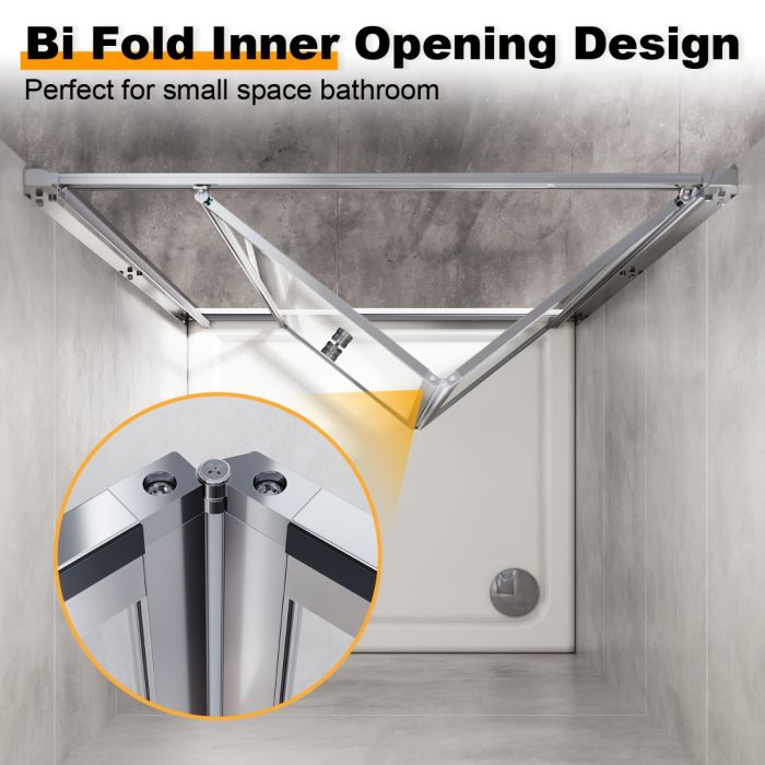 NILE 700mm Bifold Shower Enclosure Panel Bathroom Shower Door Chrome Frame Modern Wet Room