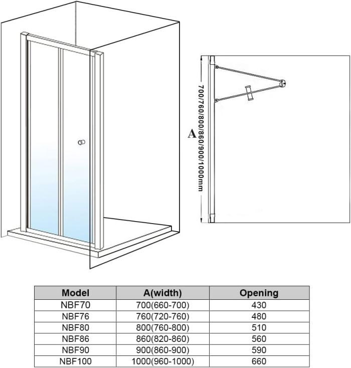 NILE 760mm New Bifold Shower Enclosure with Magnetic Reversible Folding Shower Cubicle Door