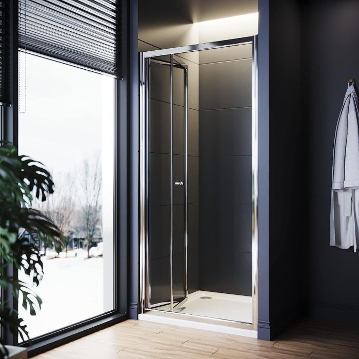 NILE 900mm New Bifold Shower Enclosure with Magnetic Reversible Folding Shower