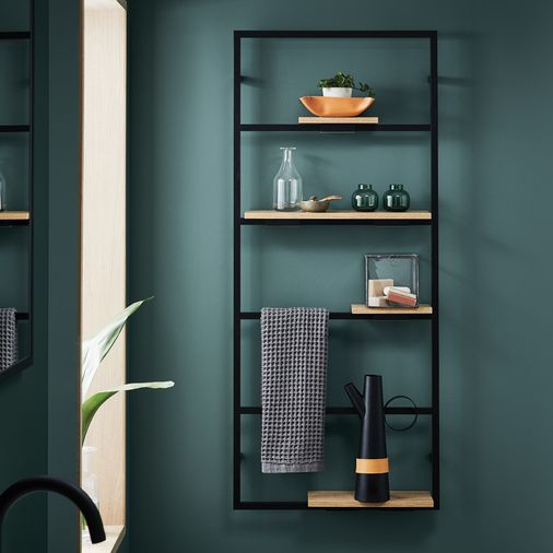 Vinci Noir Wall Hung Shelving Unit - Africa oak shelf - 1400 x 640 x 85mm