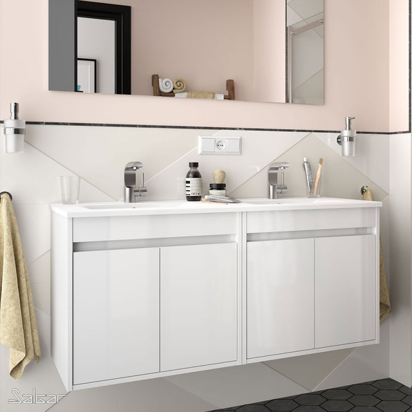 Noja 1200mm Wall Hung Vanity Unit 4 Doors Matt Grey + Basin