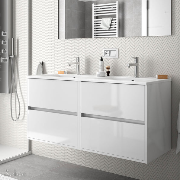 Noja 1200mm Wall Hung Vanity Unit 4 Drawers Matt Grey + Basin