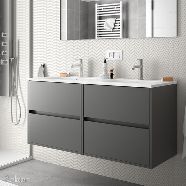 Noja 1200mm Wall Hung Vanity Unit 4 Drawers Gloss White + Basin