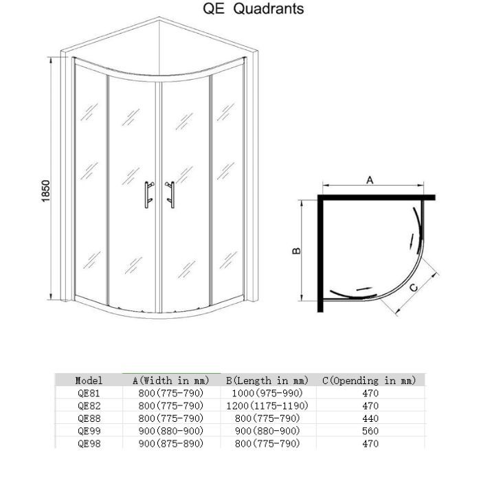 NILE 800x800mm Quadrant/Offset Shower Enclosure 6mm Tempered Glass Safety Sliding Door Shower Cubicle