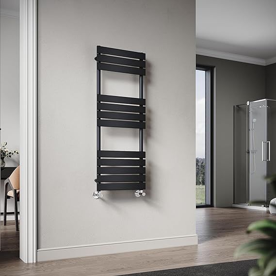 NILE 1200 x 450 mm Flat Panel Heated Towel Rail Bathroom Ladder Radiator Black