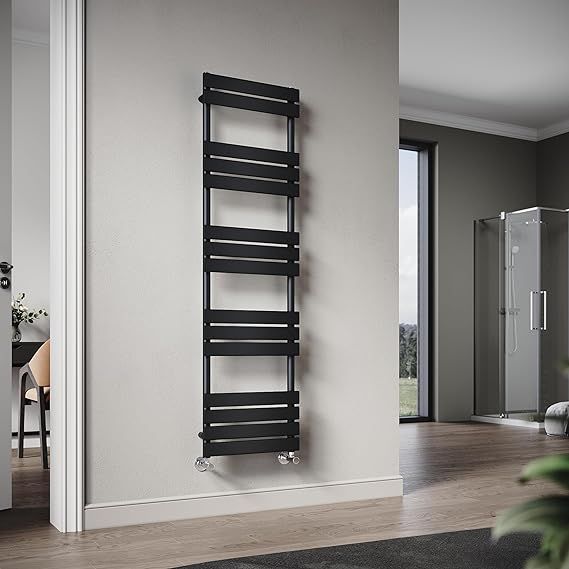 NILE 1600 x 450 mm Flat Panel Heated Towel Rail Black Bathroom Ladder Radiator