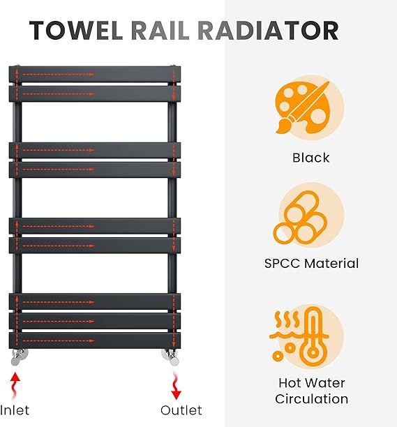 NILE 800 x 600 mm Flat Panel Heated Towel Rail Bathroom Ladder Radiator Black