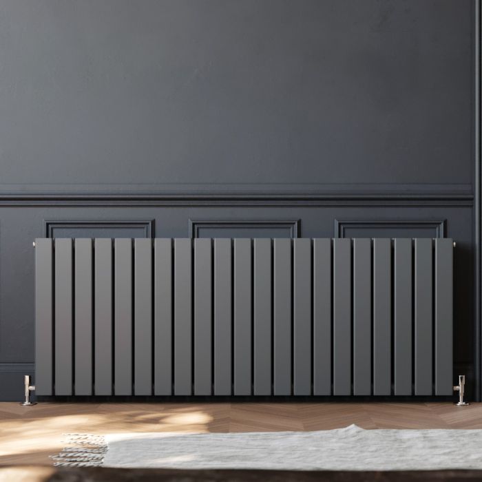 NILE 600 x 1596mm Anthracite Double Flat Panel Horizontal Designer Grey Column Radiators