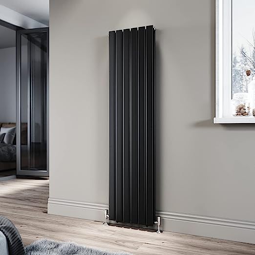 NILE 1600 x 408mm Black Vertical Central Heating Radiator Upright Double Flat Panel Radiator